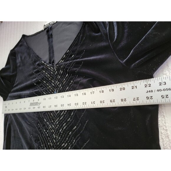Adrianna Papell Evening Essentials Womens Black Velvet Sequin Top Blouse Size 2X - Picture 6 of 7